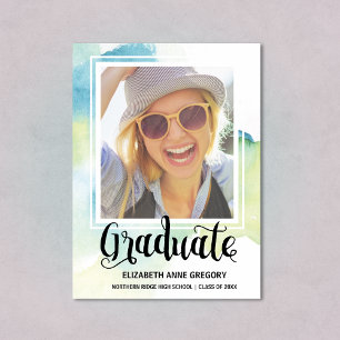 Boho Watercolor Calligraphy Photo Graduation Invitation