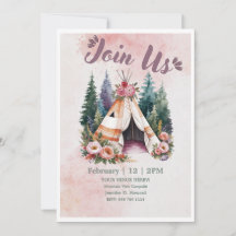 Boho Watercolor Camping Invitation