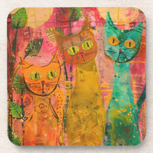 Boho Watercolor Cats – Earthy Feline Art (2) Coaster