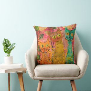 Boho Watercolor Cats – Earthy Feline Art (2) Cushion