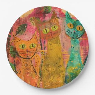 Boho Watercolor Cats – Earthy Feline Art (2) Paper Plate