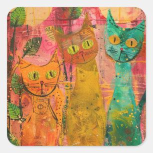 Boho Watercolor Cats – Earthy Feline Art (2) Square Sticker