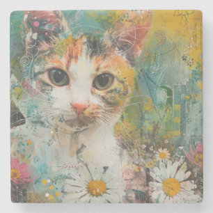Boho Watercolor Cats – Earthy Feline Art (3) Stone Coaster