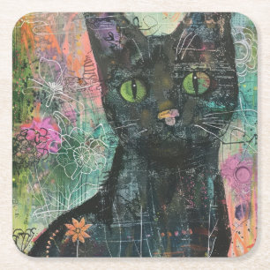 Boho Watercolor Cats – Earthy Feline Art (5) Square Paper Coaster