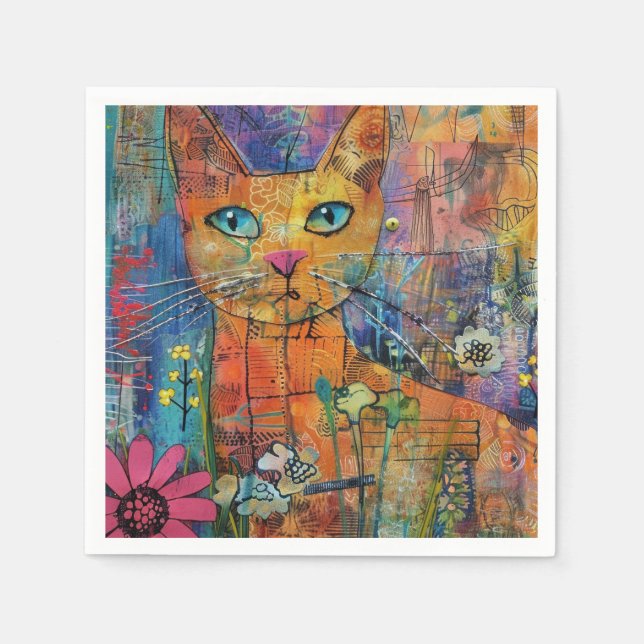 Boho Watercolor Cats – Earthy Feline Art (8) Napkin (Front)