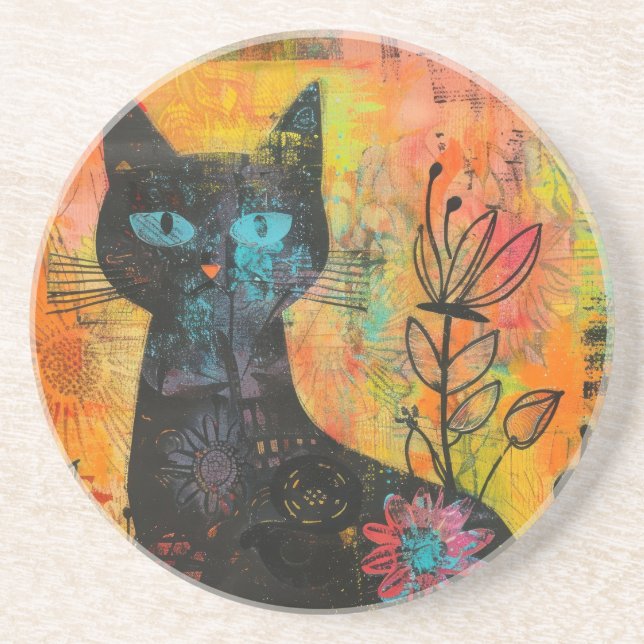Boho Watercolor Cats – Earthy Feline Art (9) Coaster (Front)