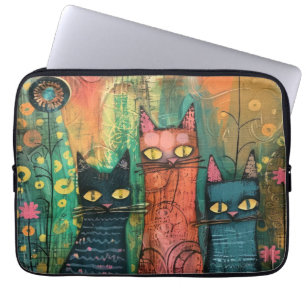 Boho Watercolor Cats – Earthy Feline Art Laptop Sleeve
