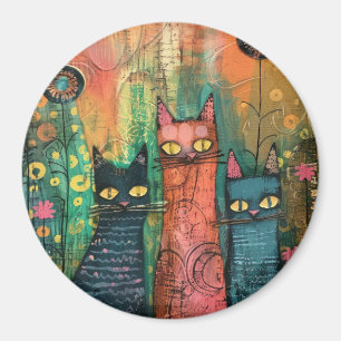Boho Watercolor Cats – Earthy Feline Art Magnet