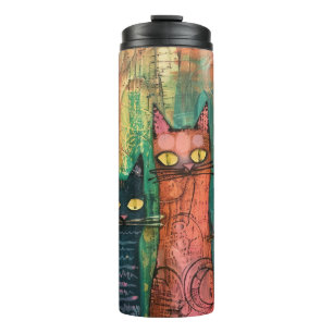Boho Watercolor Cats – Earthy Feline Art Thermal Tumbler
