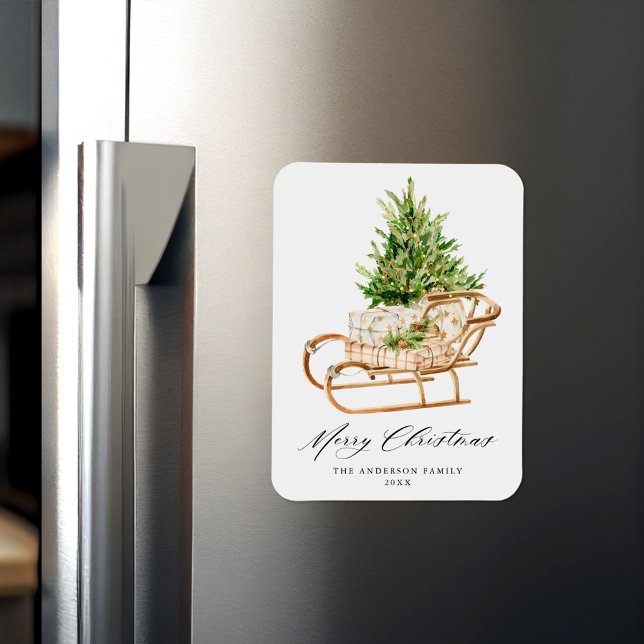 Boho Watercolor Christmas Sleigh Non-Photo Magnet (Creator Uploaded)