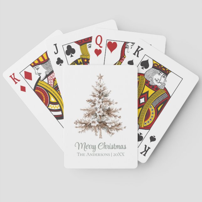 Boho Watercolor Christmas Tree Family Name Playing Cards (Back)