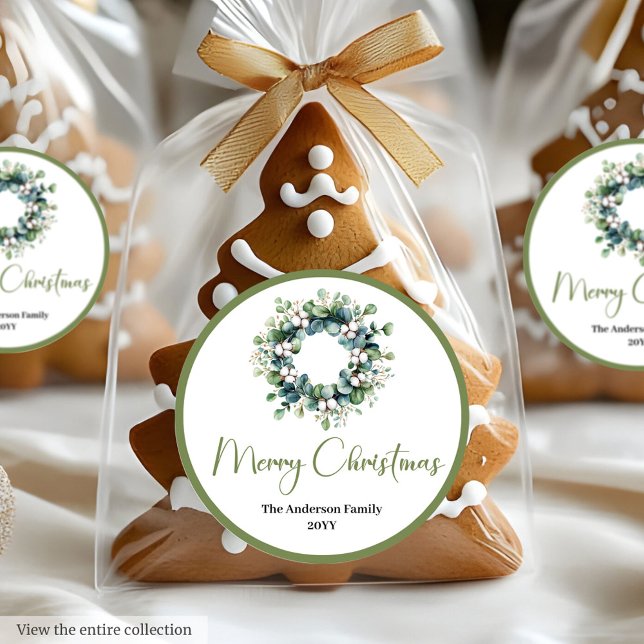 Boho Watercolor Christmas Wreath Gift Sticker (Boho Watercolor Christmas Wreath Gift Sticker)