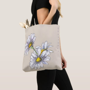 Boho Watercolor Daisy Floral Beige Christmas Gift Tote Bag