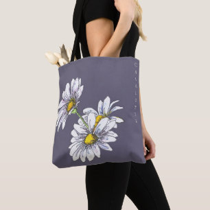 Boho Watercolor Daisy Floral Christmas Gift Tote Bag