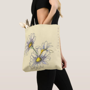 Boho Watercolor Daisy Floral Cream Christmas Gift Tote Bag