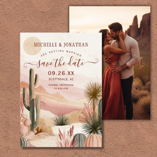 Boho Watercolor Desert Cactus Wedding Photo Save The Date