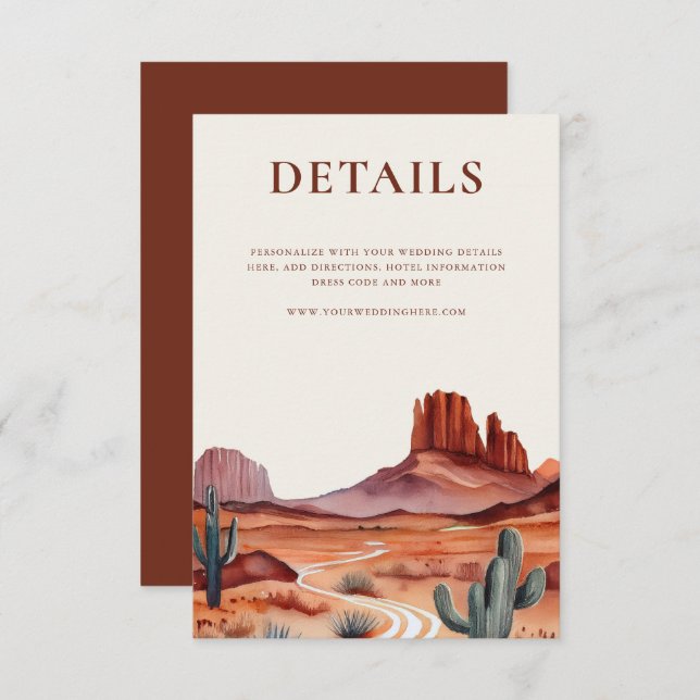 Boho Watercolor Desert Wedding Details Enclosure Card (Front/Back)