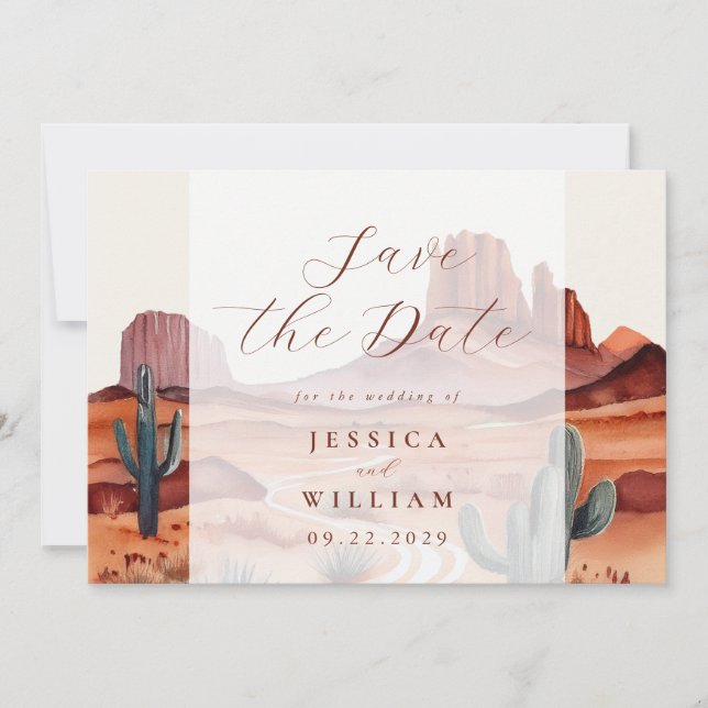 Boho Watercolor Desert Wedding Save The Date (Front)