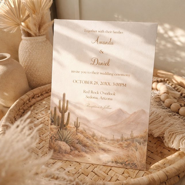 Boho Watercolor Desert Wedding Southwest Cactus Invitation (Creator Uploaded)