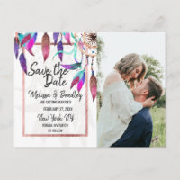 Boho Watercolor Dreamcatcher Rose Gold Save Dates