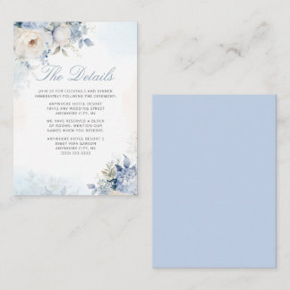 Boho Watercolor Dusty Blue Floral Wedding Details  Enclosure Card