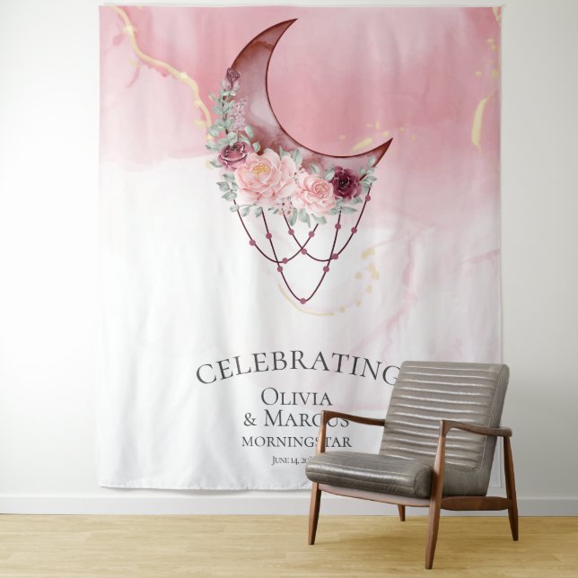 BOHO Watercolor Dusty Rose Celestial Tapestry (In Situ)
