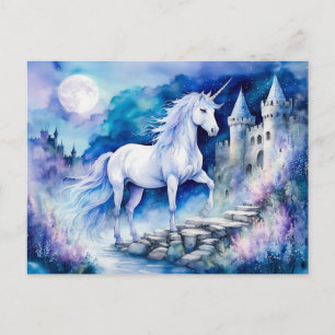 Boho Watercolor Enchanted White Unicorn Near Old C Postcard