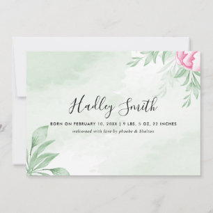 Boho Watercolor Eucalyptus Birth Announcement Card