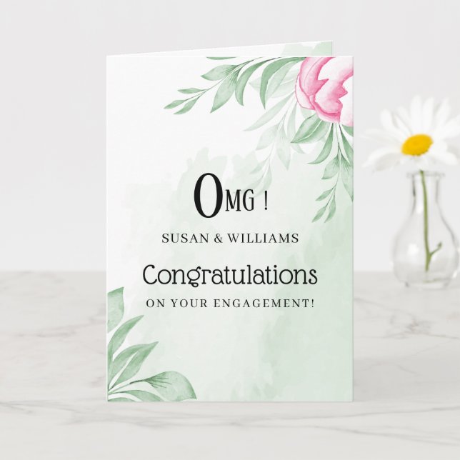Boho Watercolor Eucalyptus Engaged Congratulations Card (Small Plant)