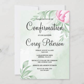 Boho Watercolor Eucalyptus Leaves Confirmation Invitation
