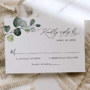 Boho Watercolor Eucalyptus Leaves Greenery Wedding RSVP Card