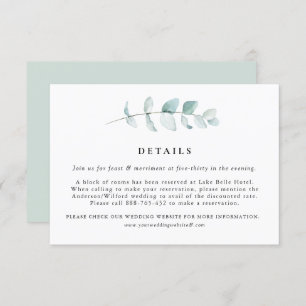 Boho Watercolor Eucalyptus Leaves Wedding Details Enclosure Card