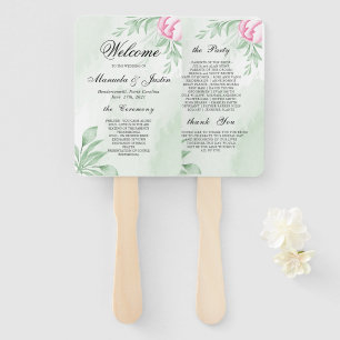 Boho Watercolor Eucalyptus Wedding Program Hand Fan