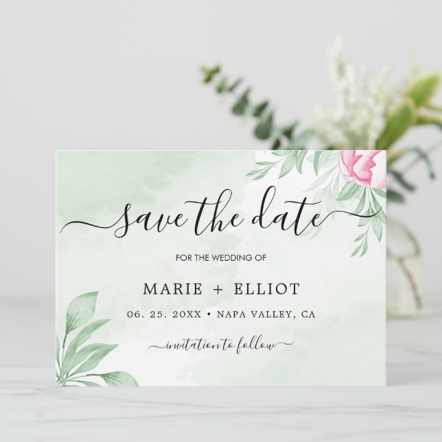 Boho Watercolor Eucalyptus Wedding Save The Date (Standing Front)