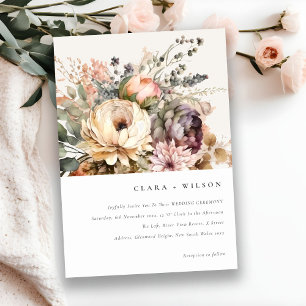 Boho Watercolor Fall Autumn Floral Bunch Wedding Invitation