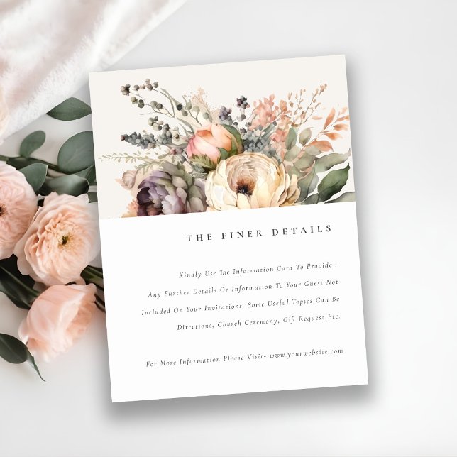 Boho Watercolor Fall Autumn Floral Wedding Details Enclosure Card (Creator Uploaded)