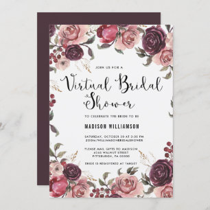 Boho Watercolor Fall Floral Virtual Bridal Shower Invitation