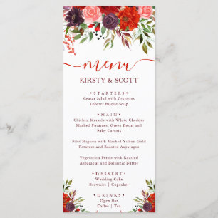 Boho Watercolor Fall Flowers Wedding Menu