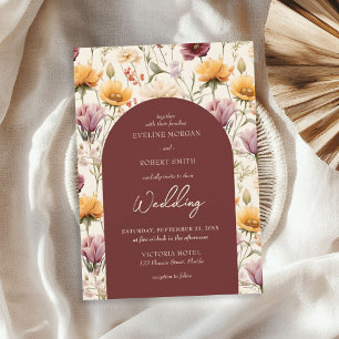 Boho watercolor fall yellow wild flowers invitation