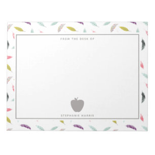 Boho Watercolor Feather Apple Teacher Notepad