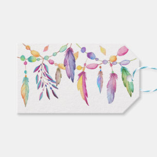 Boho Watercolor Feather Indian Southwest Wedding Gift Tags