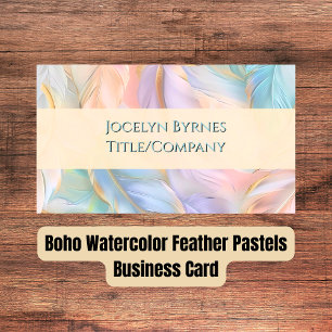 Boho Watercolor Feather Pastels Business Card