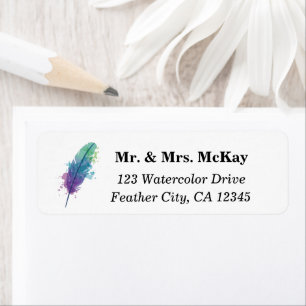 Boho Watercolor Feather Return Address Label