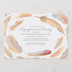boho watercolor feathers tribal engagement party invitation