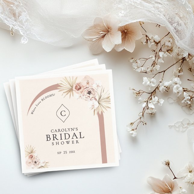 Boho Watercolor Floral Arch Bridal Shower Monogram Napkin (Creator Uploaded)