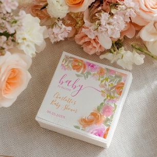 Boho Watercolor Floral "Baby in Bloom" Baby Shower Napkin