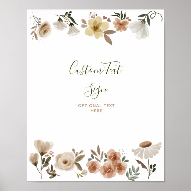 Boho Watercolor Floral Baby Shower Custom Text Poster (Front)