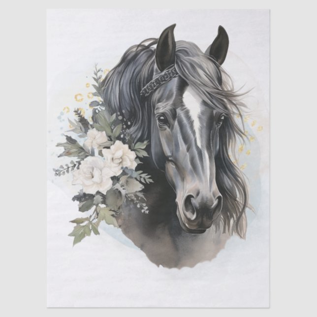 Boho Watercolor Floral Black Horse Tissue Paper (Front)