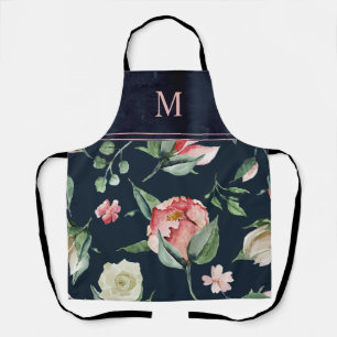 Boho Watercolor Floral Blush Monogrammed Apron