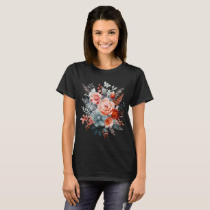 Boho Watercolor Floral Bouquet in Coral & Dusty T-Shirt